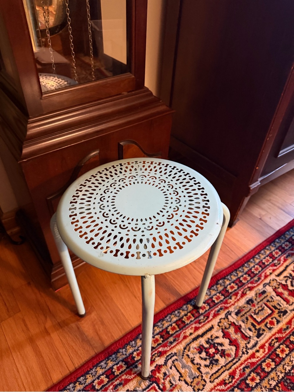 Vintage punched metal light blue plant stand